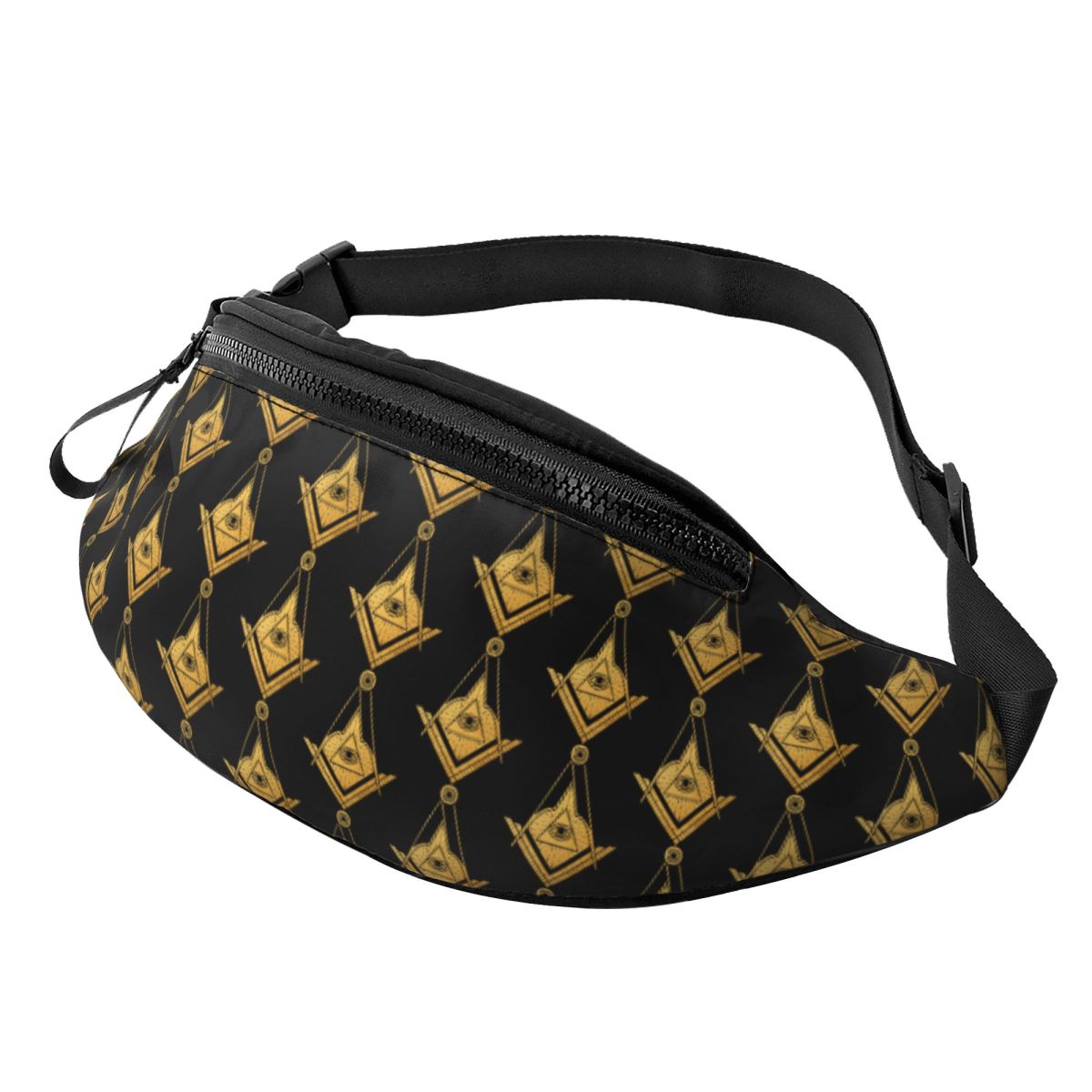 Women Bags Golden - Custom Golden Masonic Symbol Fanny Pack