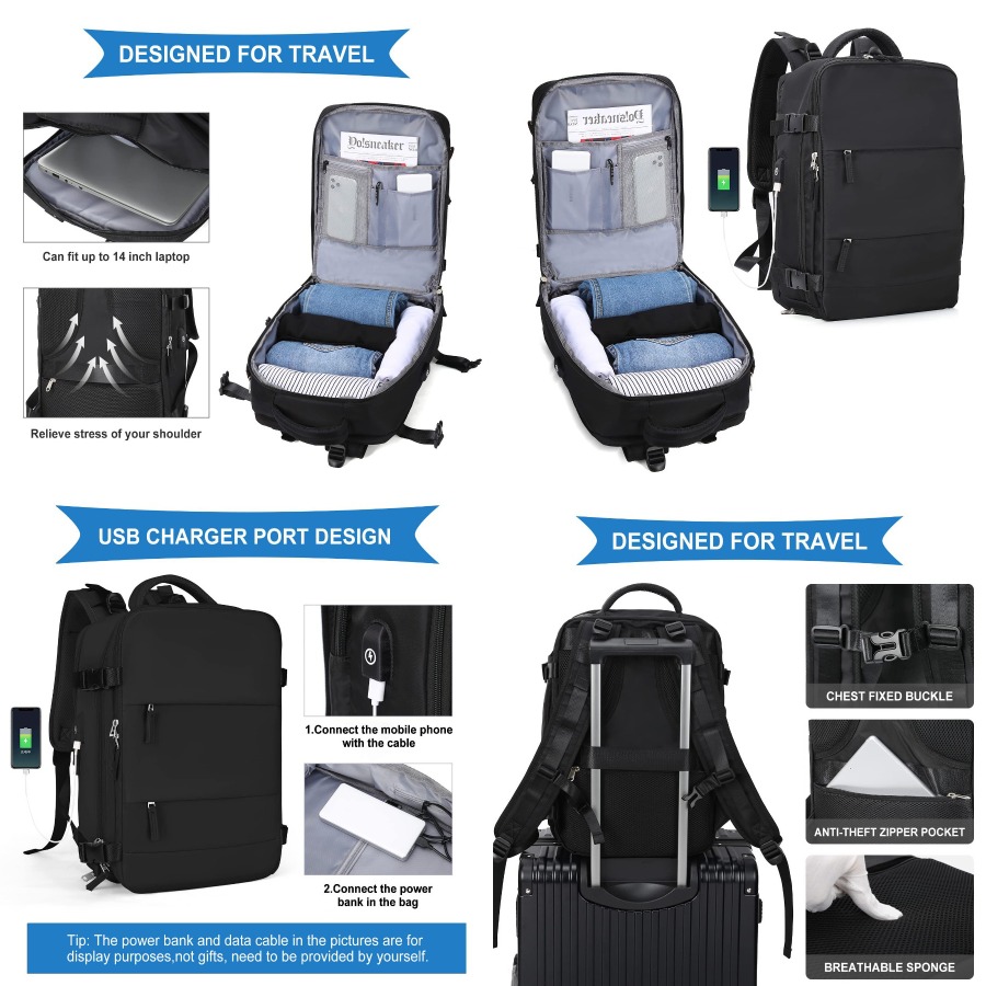 Women Bags For Women - 【New Arrival】Black Travel Backpack with USB