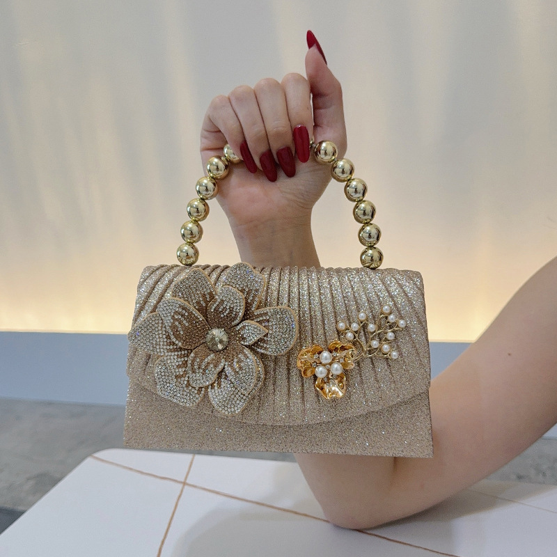 Golden sparkling diamond flowe – Women Bags Golden recenzja i cena