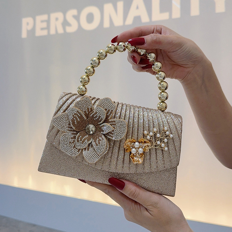 Golden sparkling diamond flowe – Women Bags Golden recenzja i cena