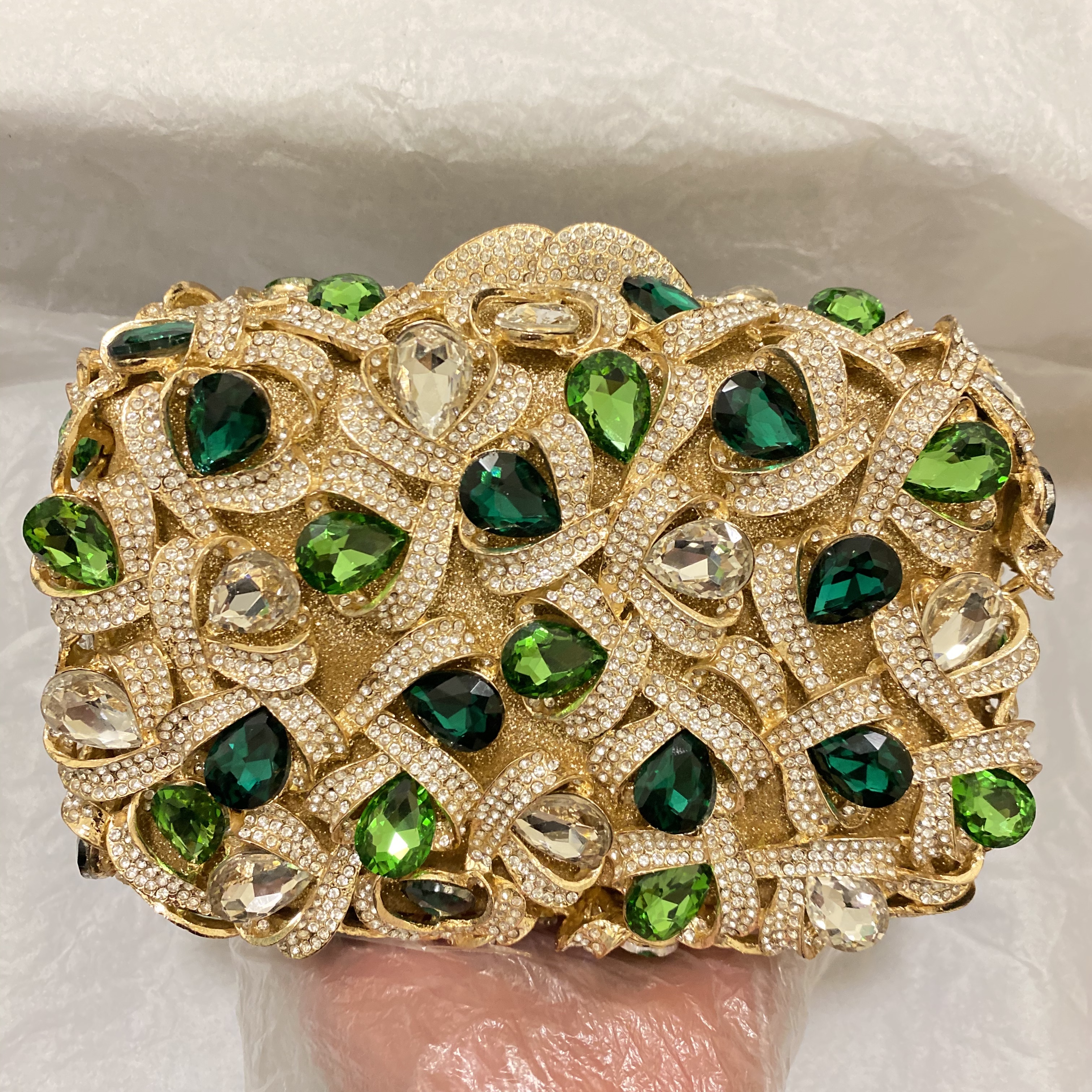 Large AB Rhinestone Crystal Cl – Women Bags Golden recenzja i cena