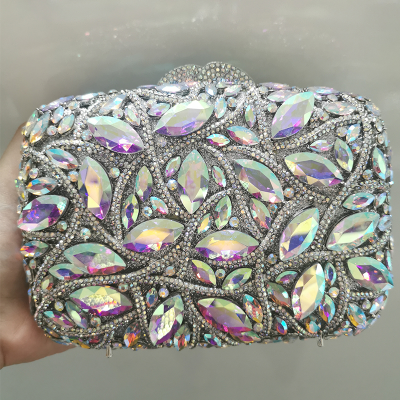 Large AB Rhinestone Crystal Cl – Women Bags Golden recenzja i cena